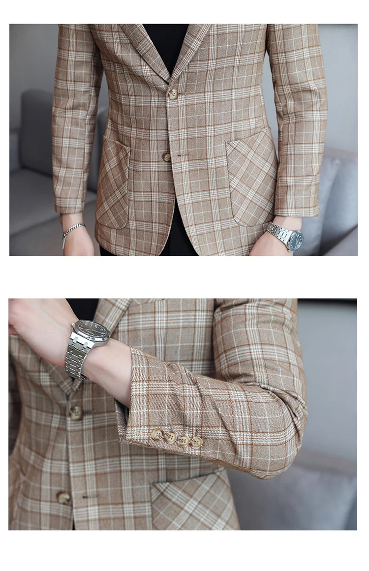 2024 New High-end Men's Two-button Suit Fashion Matching Handsome Casual Dating Slim Suit Single West Coat  Gucci Blazer Men