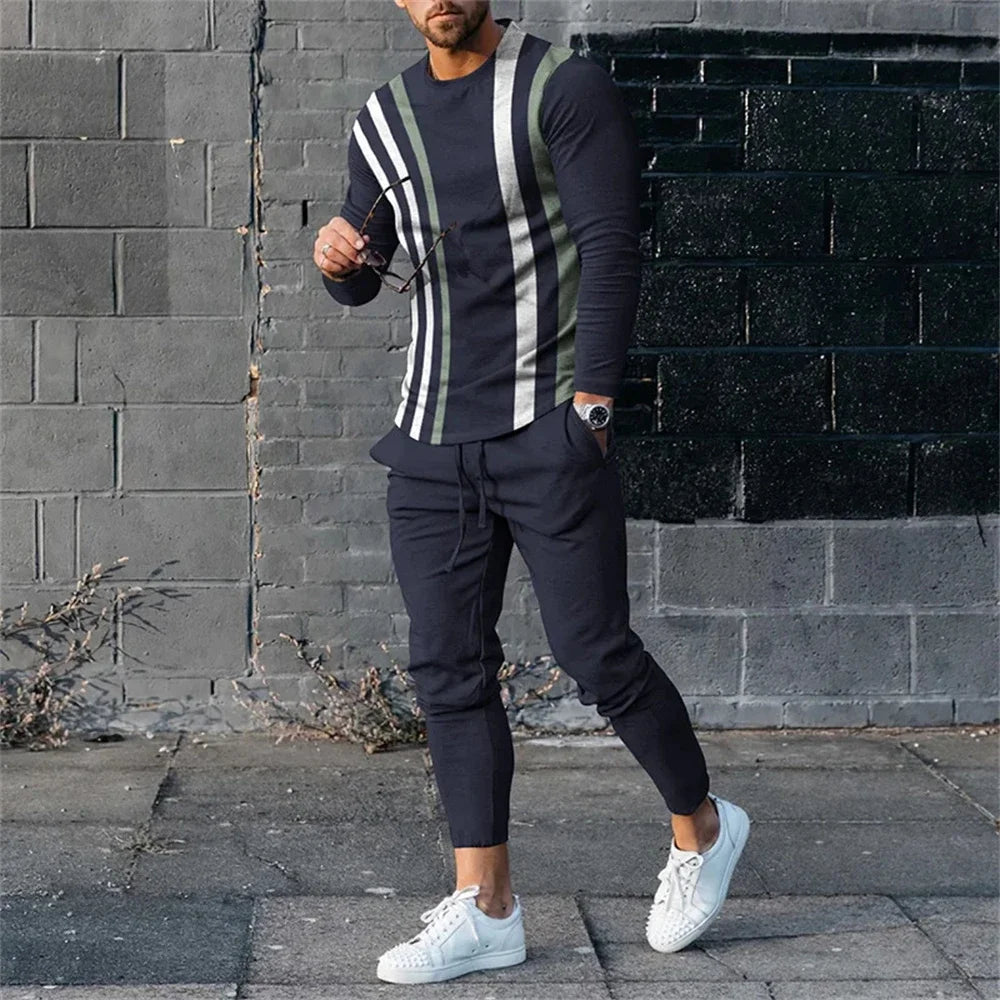 Fashion Men's Long Sleeve T-shirt Set Sports Pants New 3D Printed Casual Male Clothes Oversized Tracksuits 2 Piece Suit Jogging