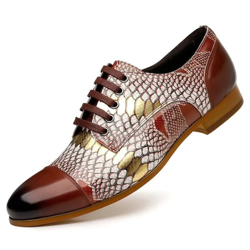 Luxusmarke Echtes Leder Herren Business Schuhe Mode Schlangenmuster Design Schnürschuhe Herren Business Anzug Bräutigam Hochzeitsschuhe