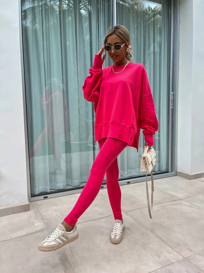 Spring summer  new Shirt  casual loose-fitting sweater tight pants 2 piece suit sets for women 2 pieces trousers sets