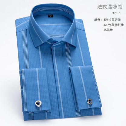 Men's French cufflink shirt with long sleeves slim fit concealed buttons solid color high end wedding dress formal men's