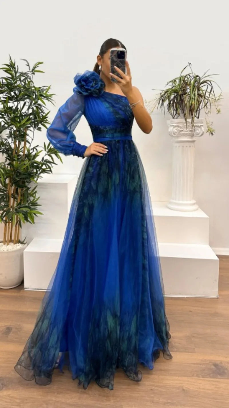 2025 Women Evening Dress Off Shoulder Pleated Long Lantern Sleeve Split Hem Maxi Dress Rhinestone Decor High Waist Party Dresses