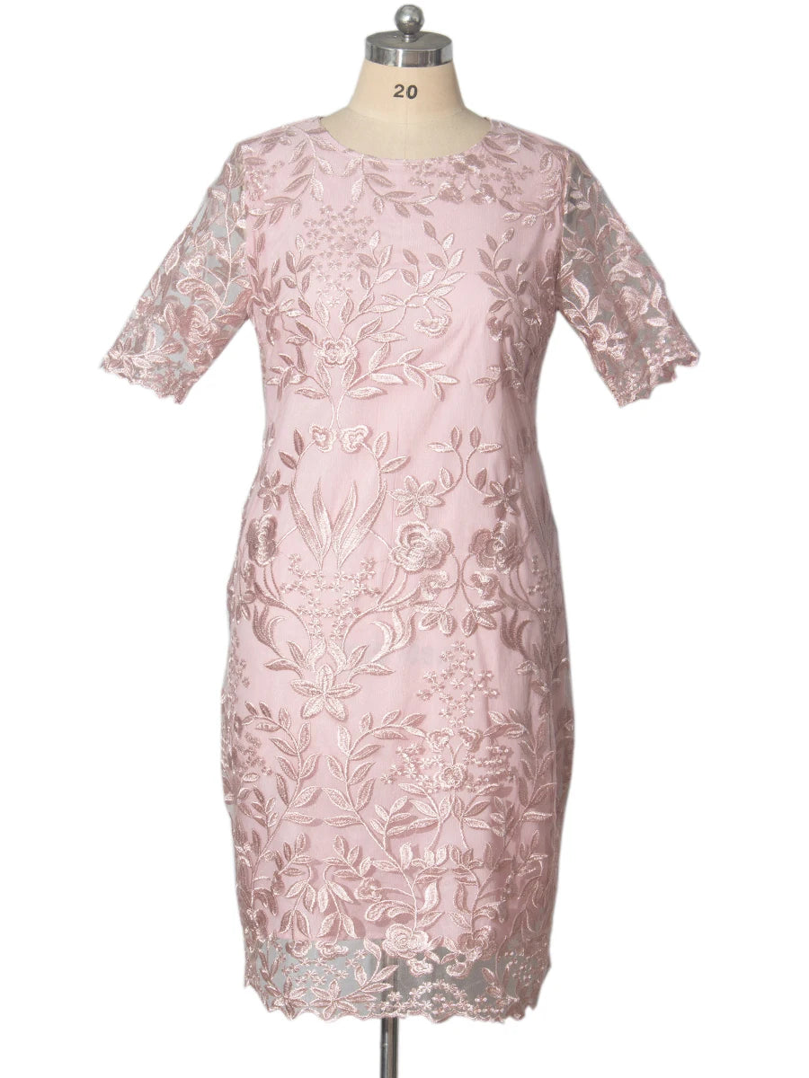 4XL 5XL Übergröße Sommerkleider für Hochzeitsgäste Damen Kurzarm Spitze Blumen Elegant Enganliegend Formelle Partykleider