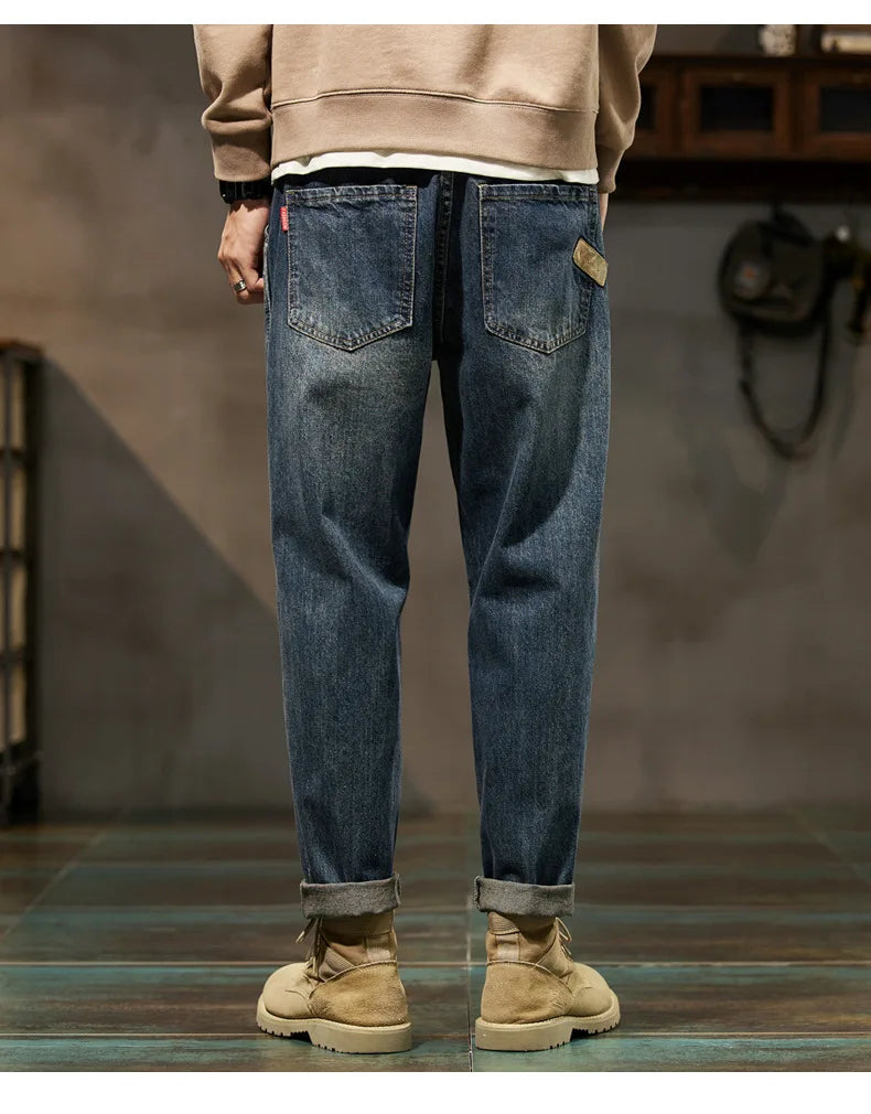 Autumn Winter New Vintage Loose Casual Straight Jeans Men Trend Fashion Harem Denim Pants All-match Trousers Y2K Male Clothes