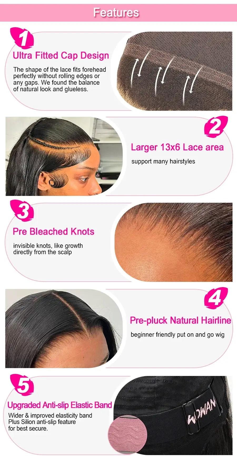 WowAngel 250% Verbesserte 13x6 HD Lace Full Frontal Wigs Glueless Glatte Echthaarperücken Vorgezupfte Natürliche Kopfhaut Brasilianisches Haar
