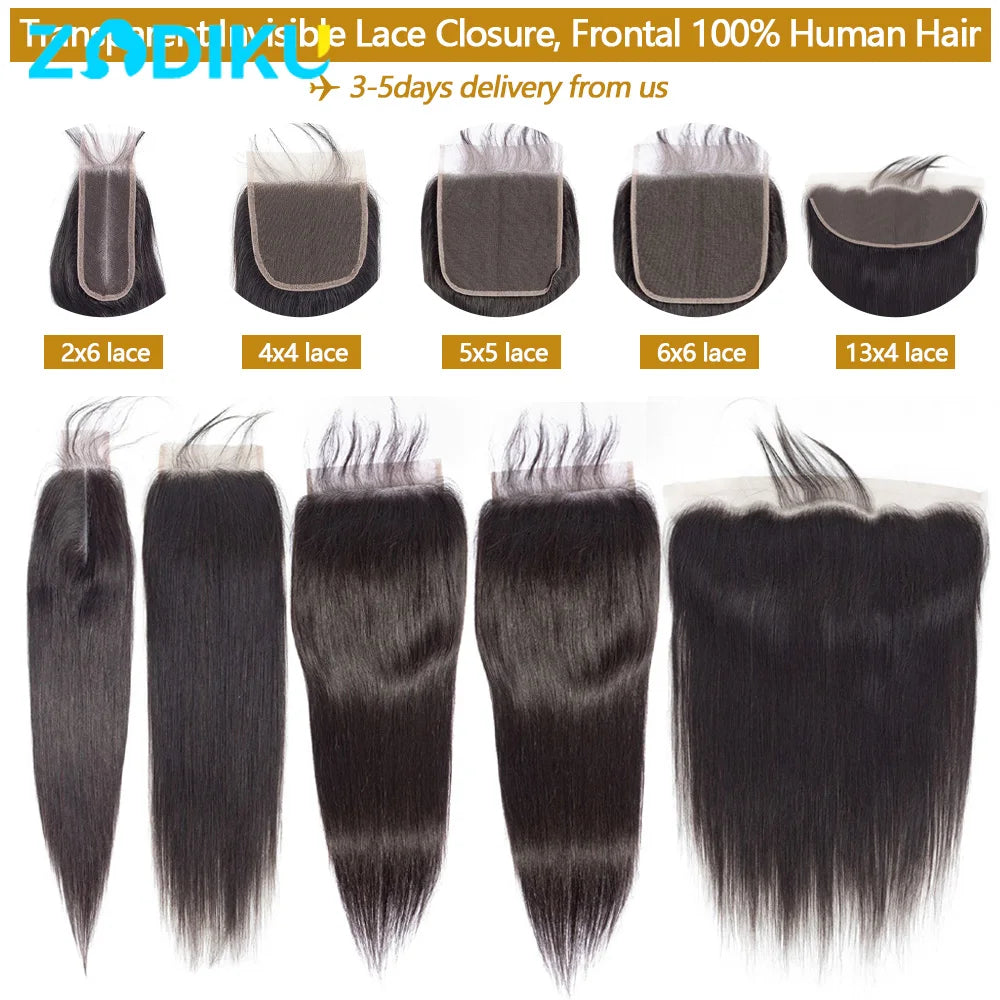 13x4 13x6 Ear To Ear Transparent Frontal Lace Only Straight 2x6 4x4 5x5 6x6 HD Lace Closure Human Hair 100% Brazilian Hair Quality Soft Silky Pre Plucked Bleached Knots Natural Hairline Virgin Hair Pieces For Women Daily Hair