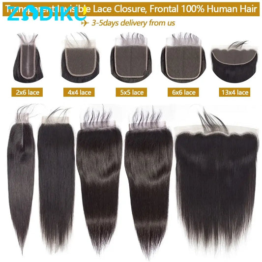 13x4 13x6 Ear To Ear Transparent Frontal Lace Only Straight 2x6 4x4 5x5 6x6 HD Lace Closure Human Hair 100% Brazilian Hair Quality Soft Silky Pre Plucked Bleached Knots Natural Hairline Virgin Hair Pieces For Women Daily Hair