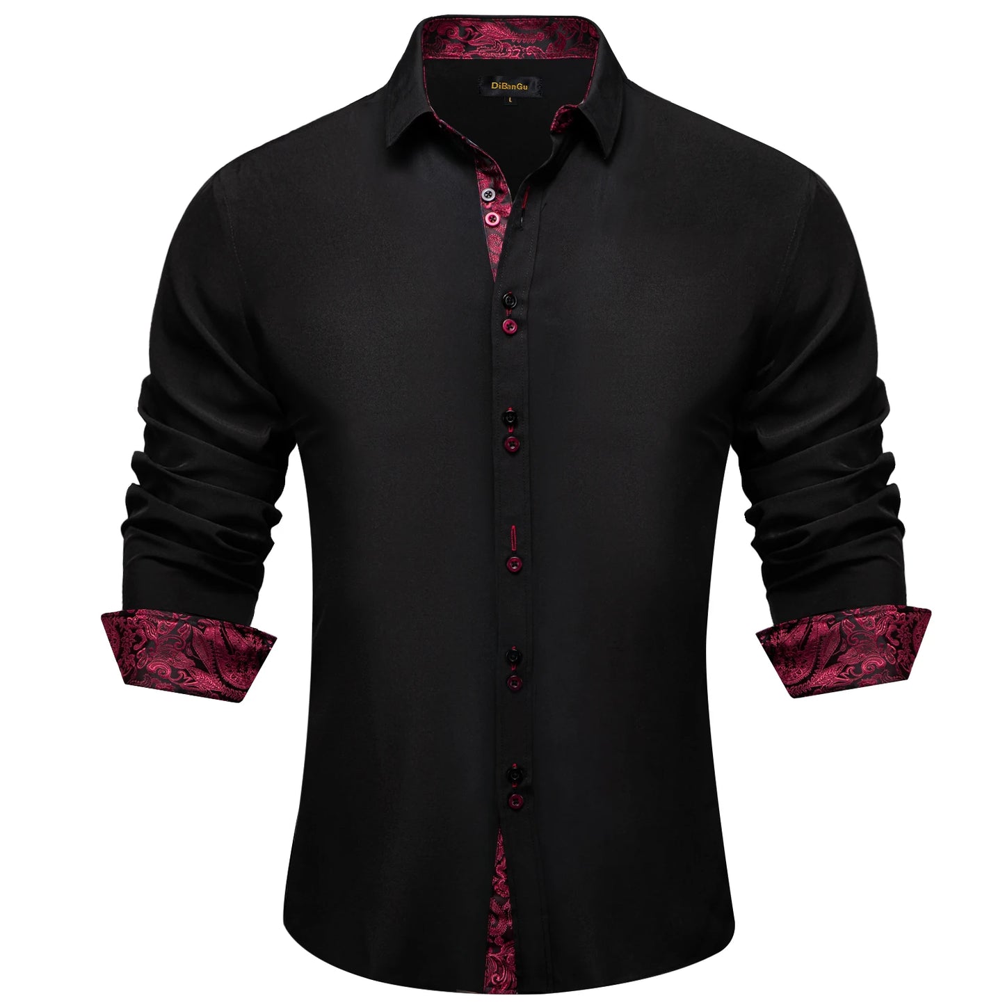 Men's Casual Long Sleeve Shirt with Inner Paisley Contrast Pattern Elegant Turn Down Collar Dress Shirt for Business Date Tops