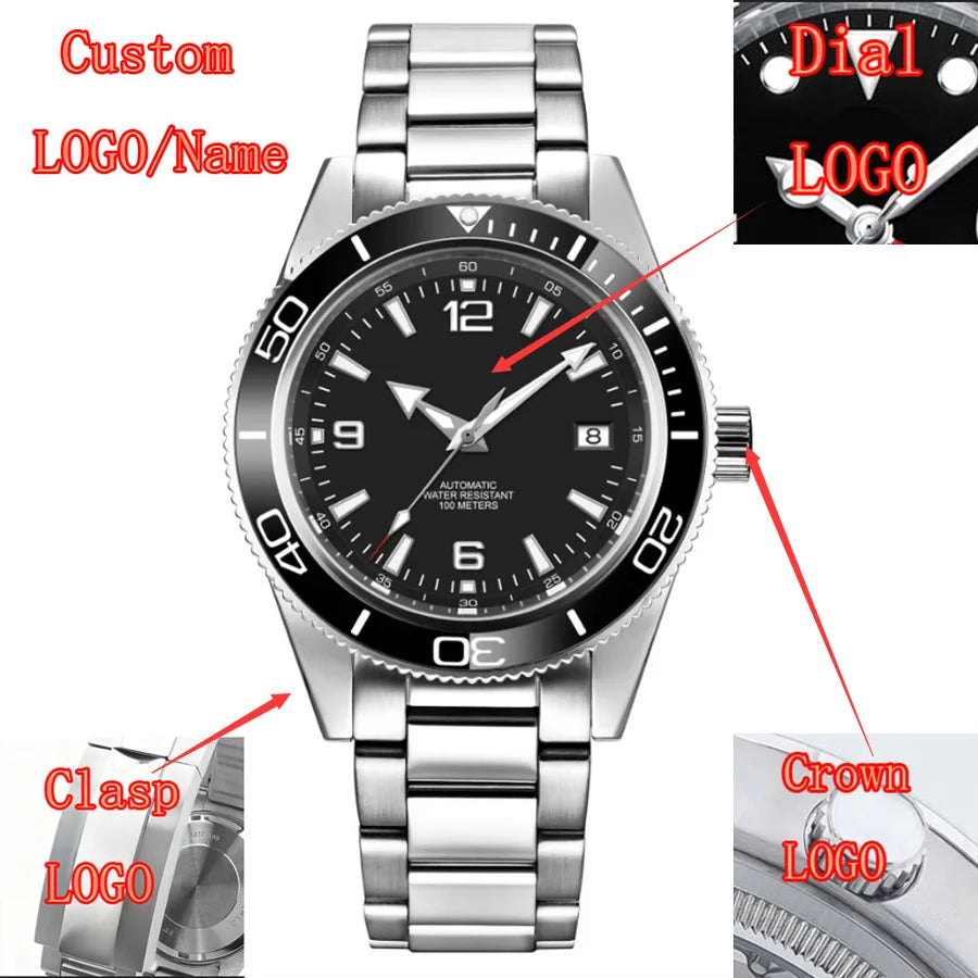Custom watch logo for man Automatic high quality 41mm  NH35 Mechanical Watches Waterproof Sapphire Ceramic Bezel