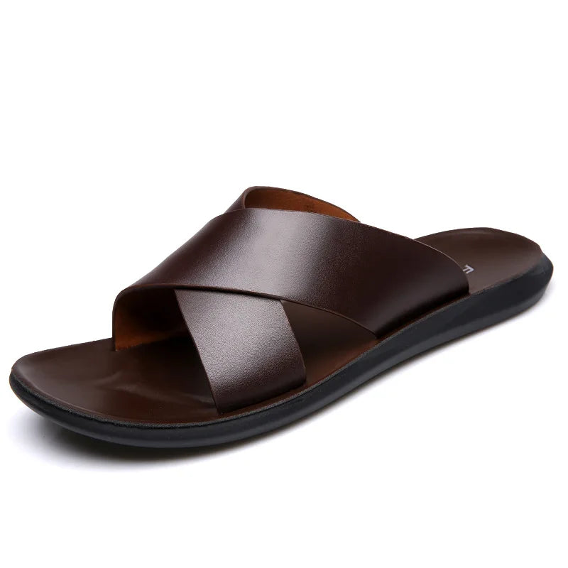 Sandals for Men Slippers Genuine Leather Luxury Brand Fashion 2023 New Men Flats Casual Non-slip Beach Sandalia Zapatos Hombre