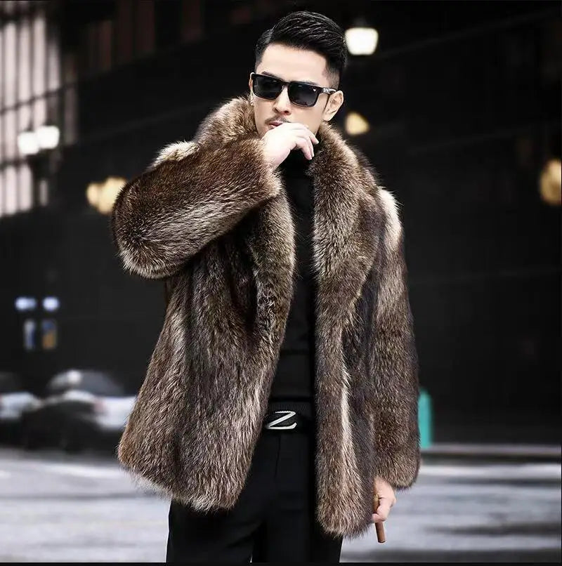 S-6XL Winter Men's Faux Fur Coats Fashion Casual Plus Size High Quality Warmth Mid-length Mink Clothing Singer Costumes