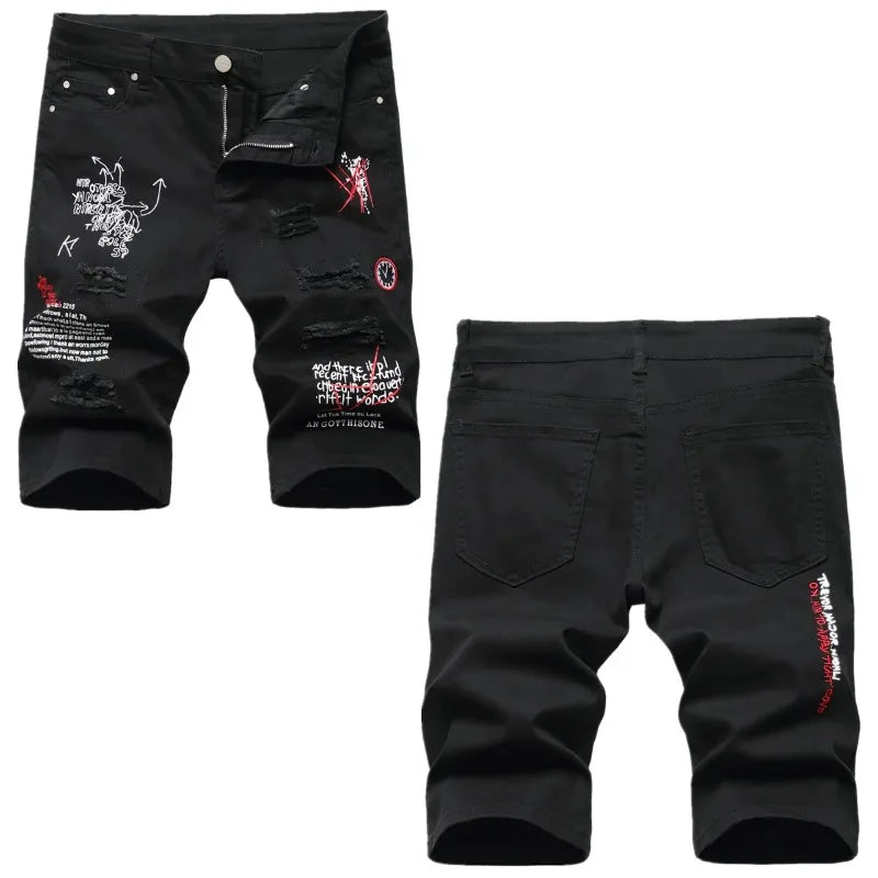 Herren Sommer Weiße Ripped Denim Shorts Male Löcher Kurze Jeans Neue Mode Streetwear Stretch Jeans Shorts Hosen Gerader Schnitt Jeans