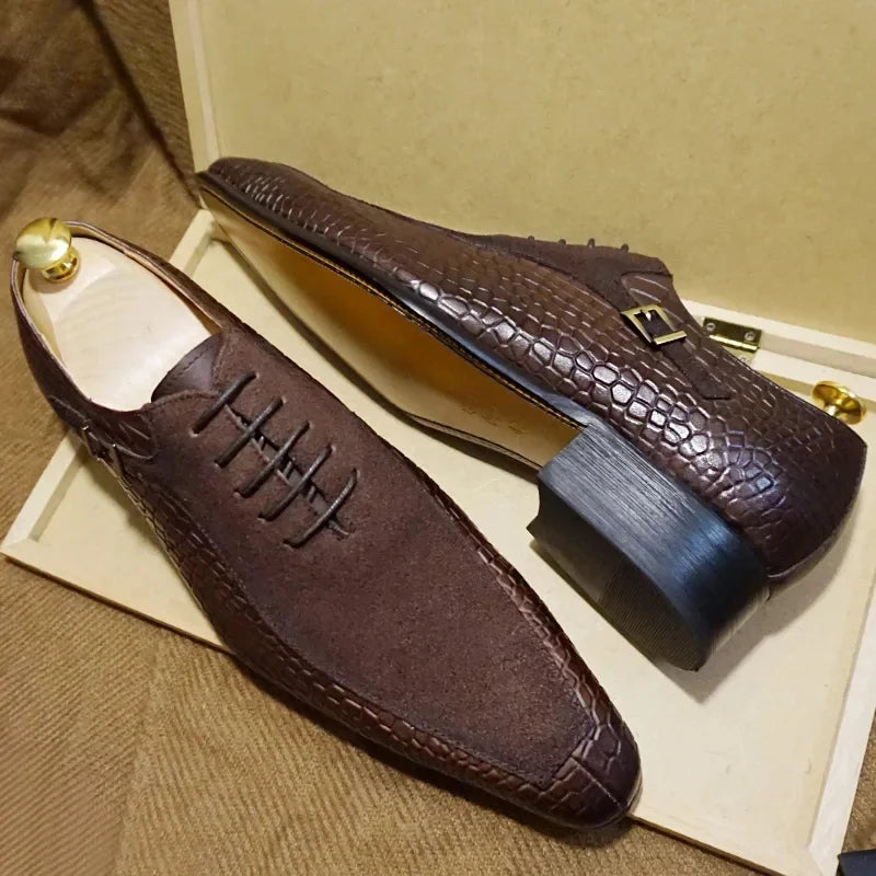 Herren Handgefertigte Leder Business Schuhe Krokodilmuster Oxford Formelle Schnürschuhe Bequem Rutschfest Atmungsaktiv Büro Hochzeit