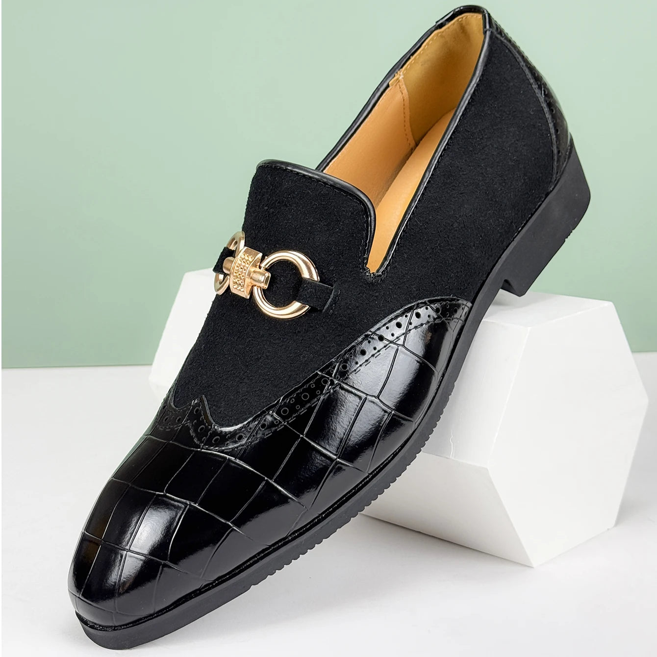 Men's Formal Leather Shoes British Style Oxford Loafers Pointed Toe Breathable Non-Slip Business Dress Wedding Office Green Shoe