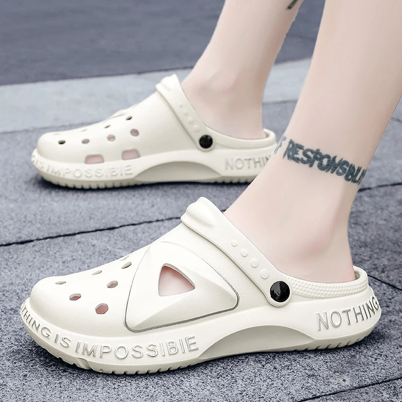 Summer Men's Clogs Sandals Women Beach Slippers Non-Slip Breathable Beach Sandals Trendy Garden Shoes Male Flip Flops