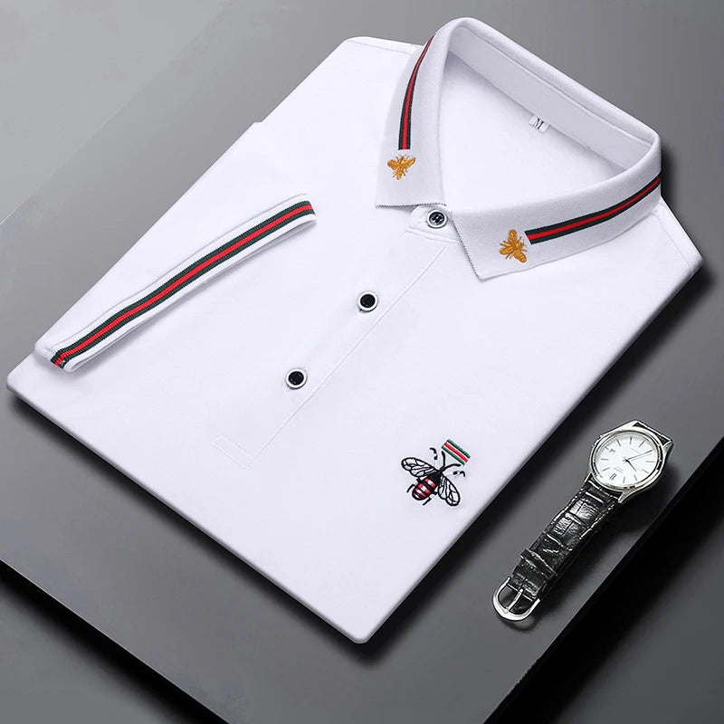 Design Brand Quality Men's Polo Shirt Lapel Bee Embroid Short Sleeved New Summer T-Shirt Business Classic Fashion Trend Menswear