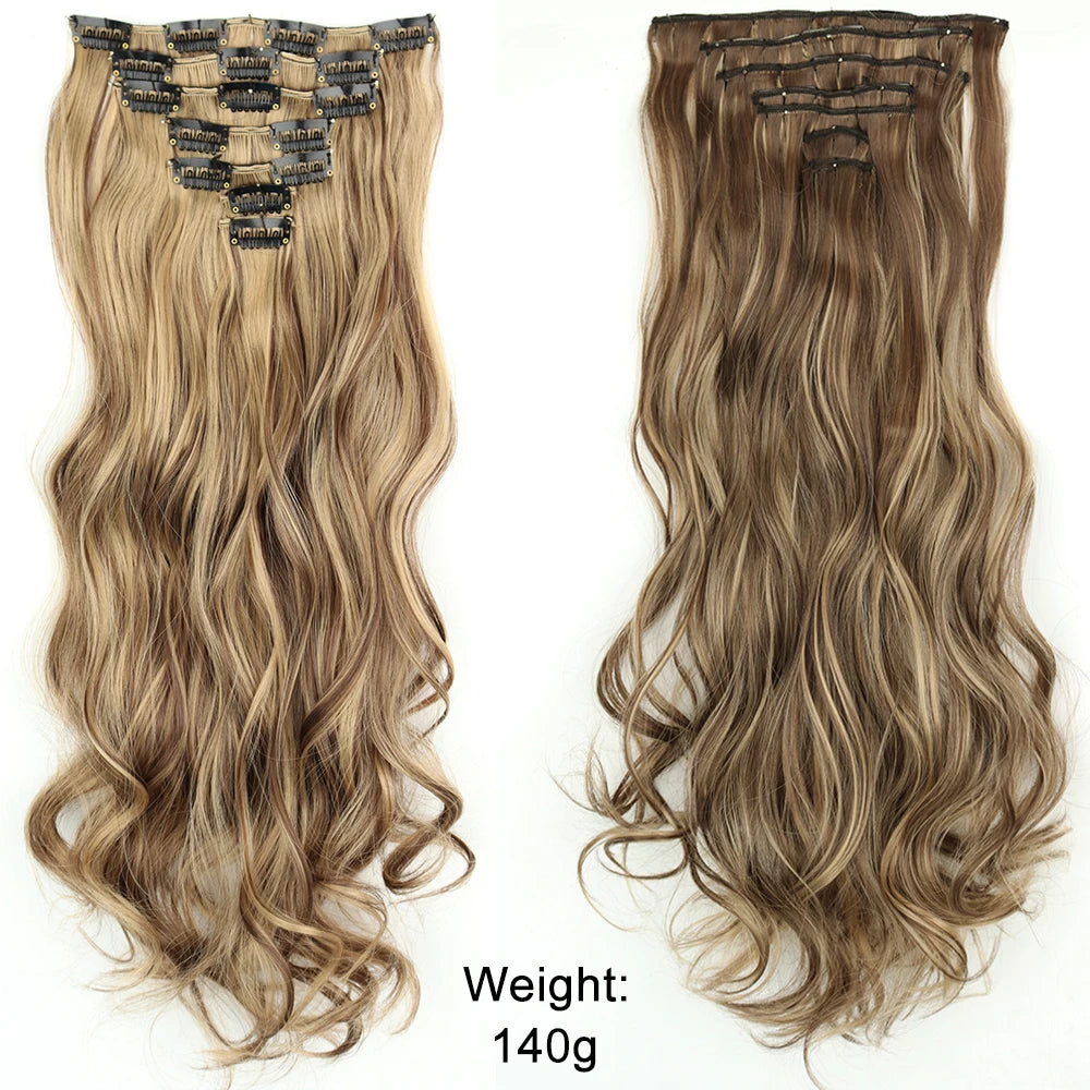 7Pcs/Set 16 Clips Hair Extension Black Long Straight Natural Hair Ombre Hairpiece Heat Resistant Fiber for Women Hairstyle