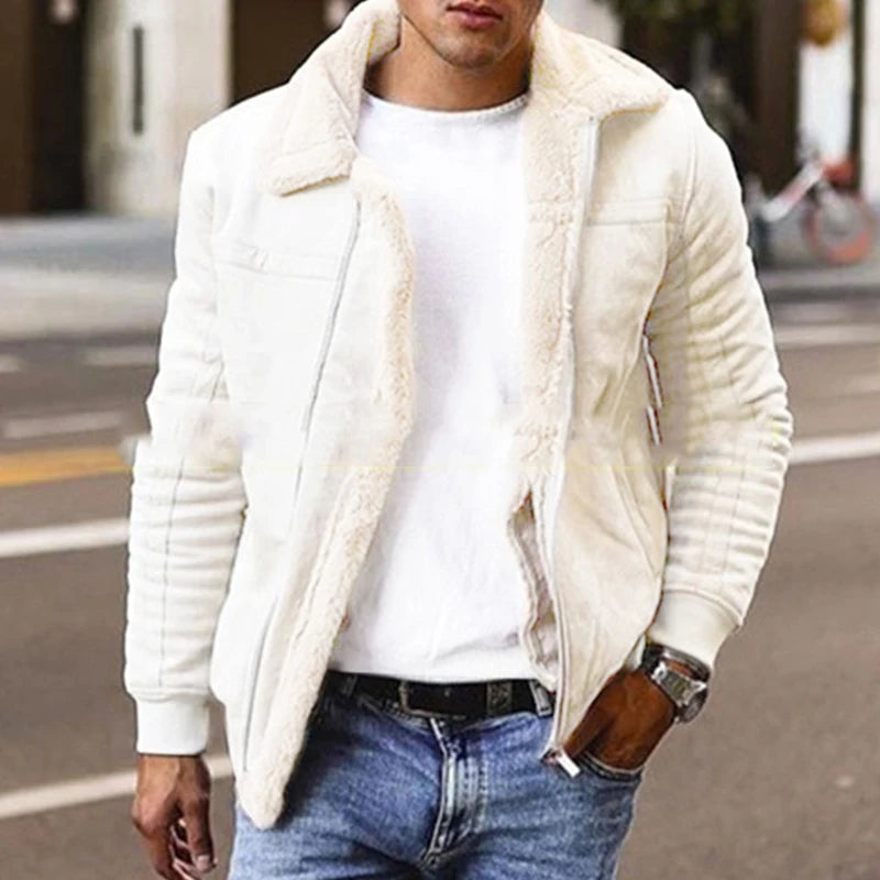 Casual Slim Fit Solid Color Wool Inner Mens Jackets Fall Winter Vintage Turn-down Collar Zipper Coats Mens New Fashion Outerwear
