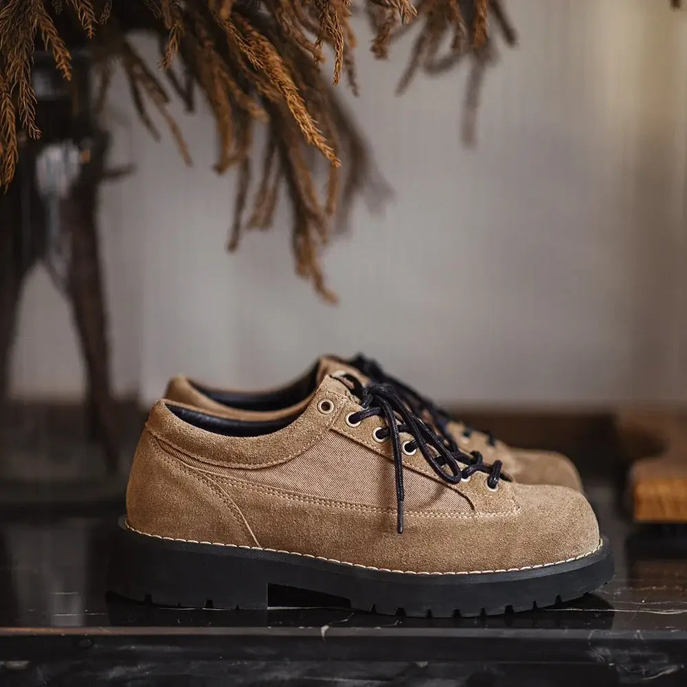 Maden Vintage Cow Shoes Lace-up Thick-soled Low-cut Work Shoes Casual Shoes for Men's Fall and Winter Dress Shoes