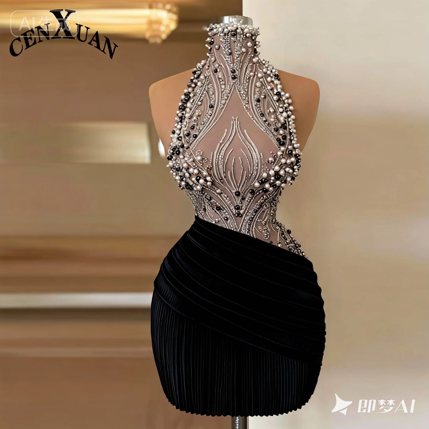 CENXUAN White Mini Prom Dresses Pearl Beaded Strap vestidos de fiesta Elegant Sleeveless Short Customized Evening Dress