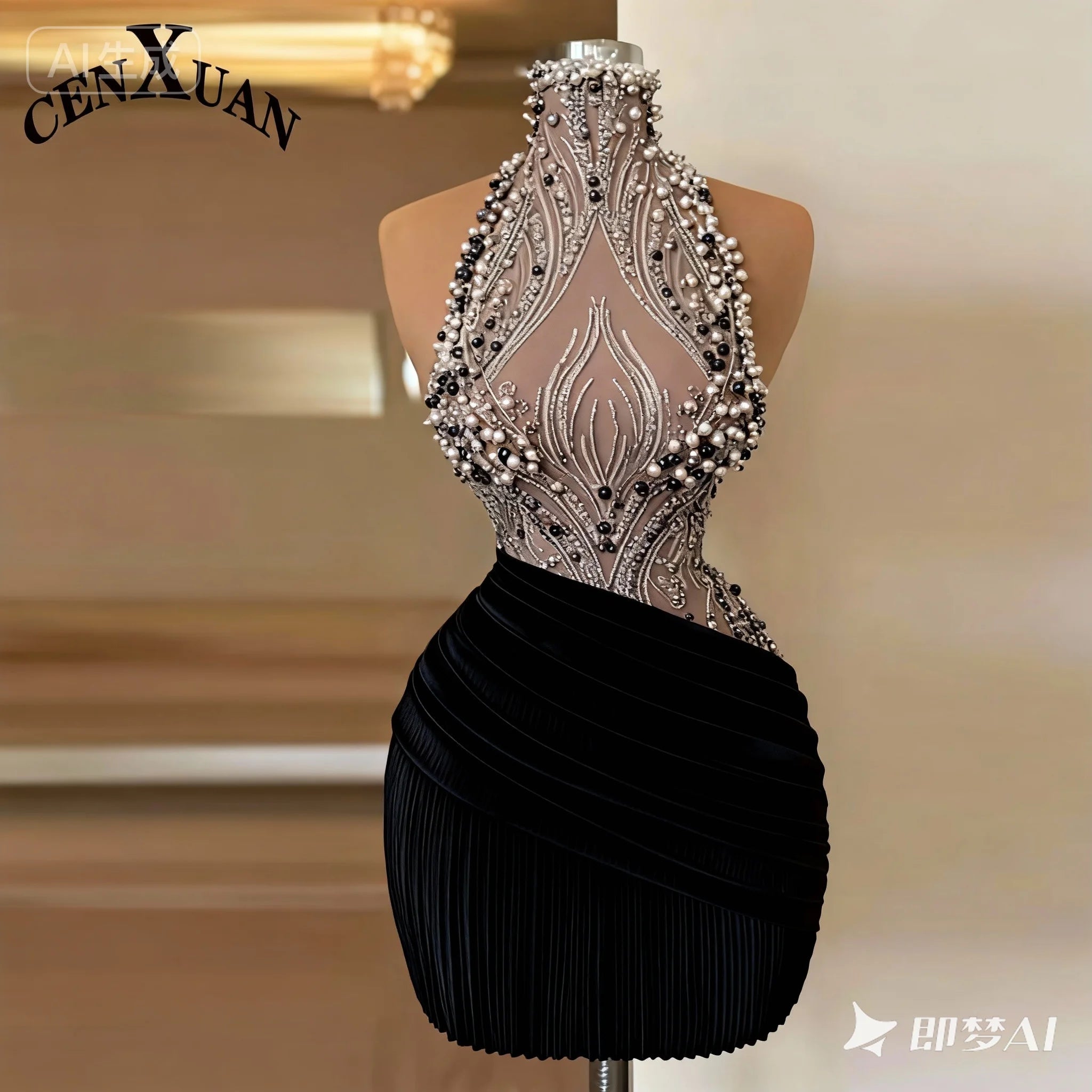 CENXUAN White Mini Prom Dresses Pearl Beaded Strap vestidos de fiesta Elegant Sleeveless Short Customized Evening Dress