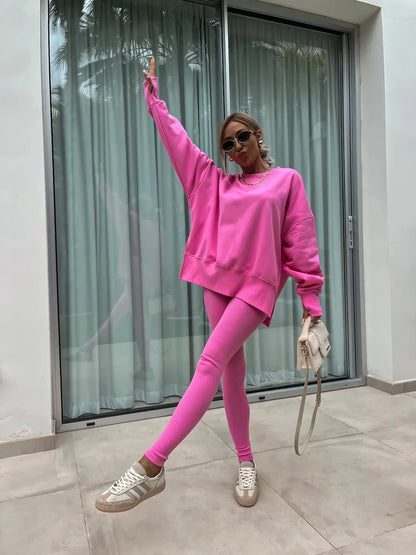 Spring summer  new Shirt  casual loose-fitting sweater tight pants 2 piece suit sets for women 2 pieces trousers sets
