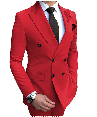 New Beige Men's Suit 2 Pieces Double Breasted Notch Lapel Flat Slim Fit Casual Tuxedos For Wedding(Blazer+Pants)