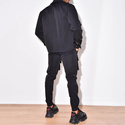 Autumn Suits for Men Clothing  Fashion Versatile Casual Tailored Collar Solid Long Sleeved Jacket Sweat Cargo Pants Set