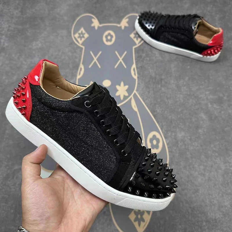 men fashion party nightclub dress rivets shoes natural leather flat studded shoe breathable platform sneakers stylish footwear