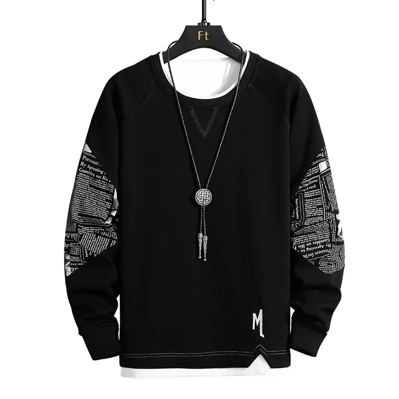 Men Harajuku Hoodie Casual Hip Hop Sweatshirt Stitching Print Hoodies Male O-Neck Fashion Mens Clothing Multi Color New Male Top