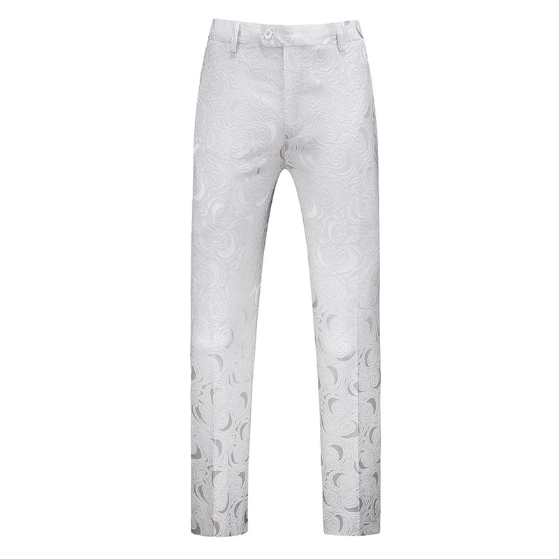 Fashion Men Luxury Jacquard Suit Pants White / Black / Pink Trend Male Groom Wedding Prom Party Dress Trousers