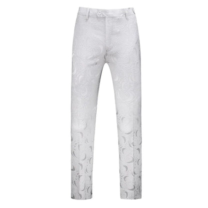 Fashion Men Luxury Jacquard Suit Pants White / Black / Pink Trend Male Groom Wedding Prom Party Dress Trousers