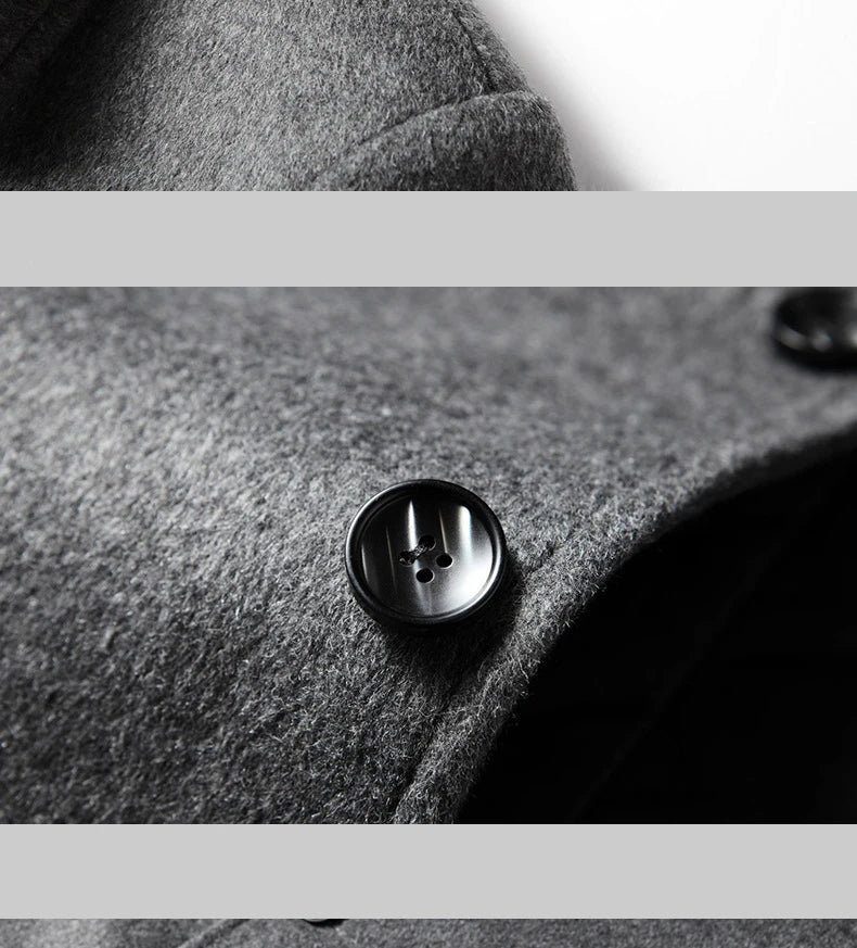 BROWON Brand Winter Coat Men  Autumn Solid Turn-Down Collar Wool Long Jacket for Men New Business Casual Keep Warm Outerwear