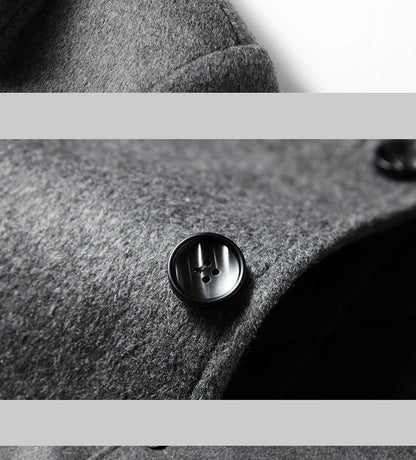 BROWON Brand Winter Coat Men  Autumn Solid Turn-Down Collar Wool Long Jacket for Men New Business Casual Keep Warm Outerwear