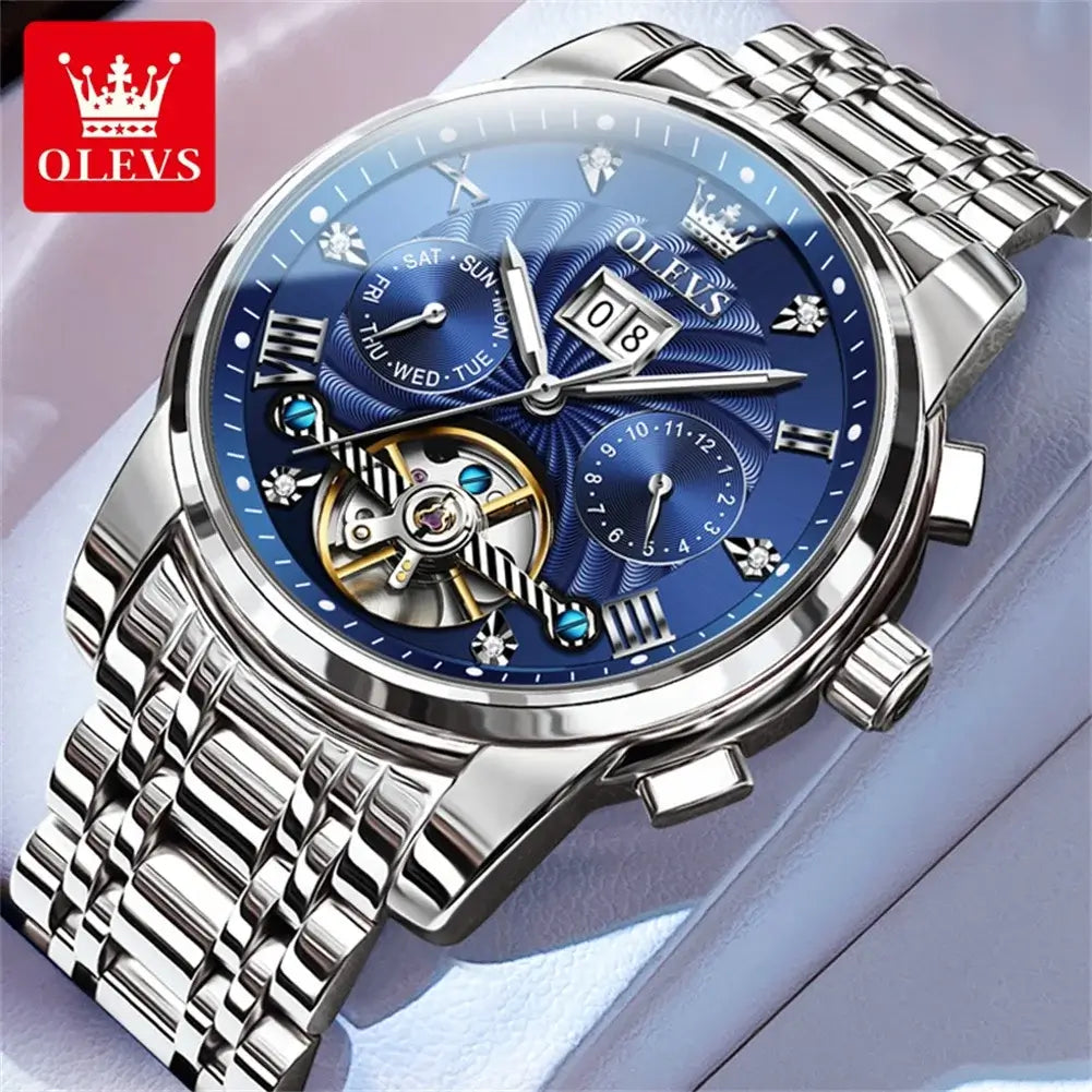 OLEVS Klassische Herrenuhren Tourbillon Multifunktions-Vollautomatik-Herrenuhr Hochwertige Armbanduhren für Herren