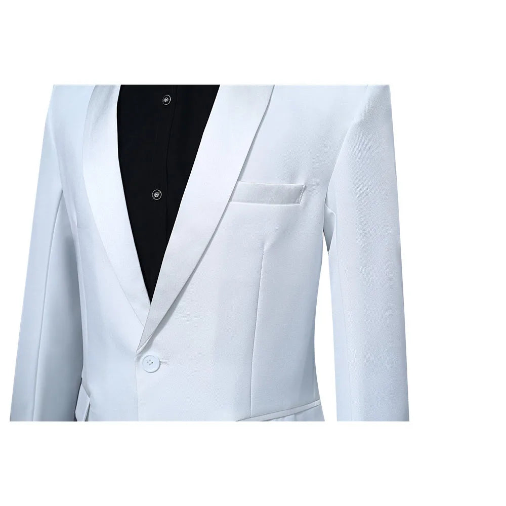 Classic Two-piece Men Suits White Blazer and Pants Basic Slim Fit Suit Jacket Wedding