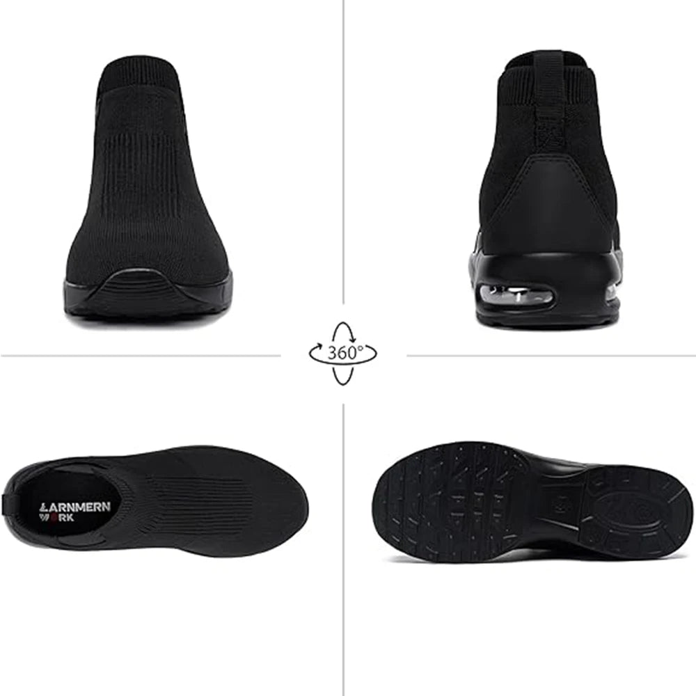 LARNMERN Steel Toe Shoes for Men Women Water Resistant Work Boots Non Slip Safety Sneakers Slip On Industrial Air Cushion Chelse