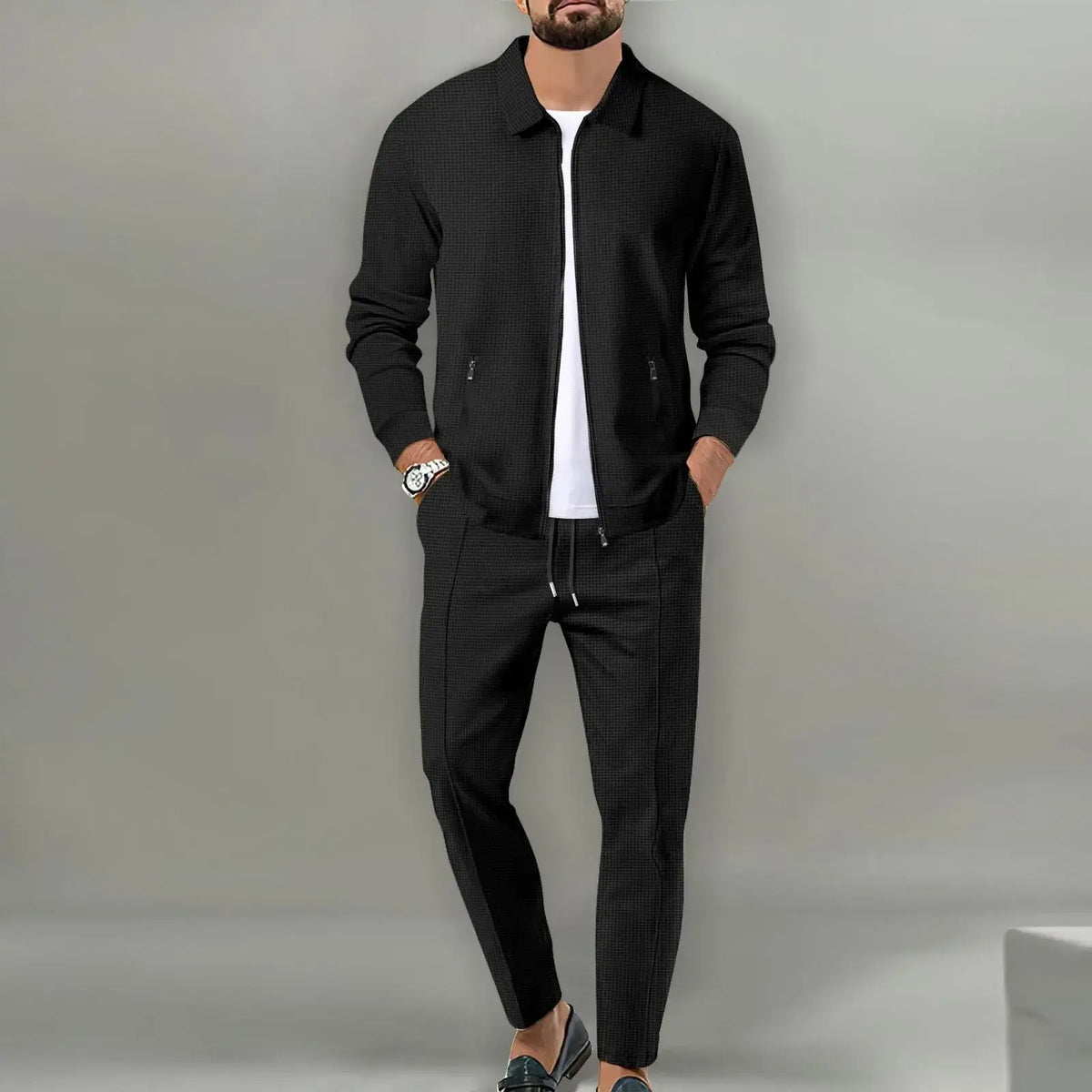 Das neue zweiteilige Freizeit-Sportset für Herren, Frühling und Herbst 2025, mit beliebter unifarbener Jacke und Hose