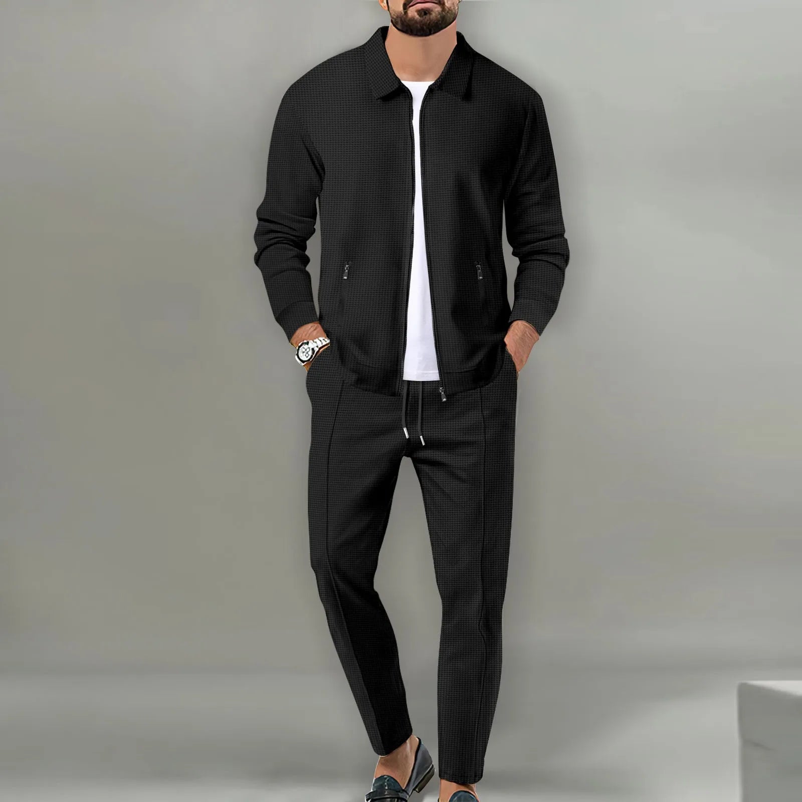 The new 2025 spring and autumn sports men's youth popular solid color jacket jacket trousers two leisure sports suit