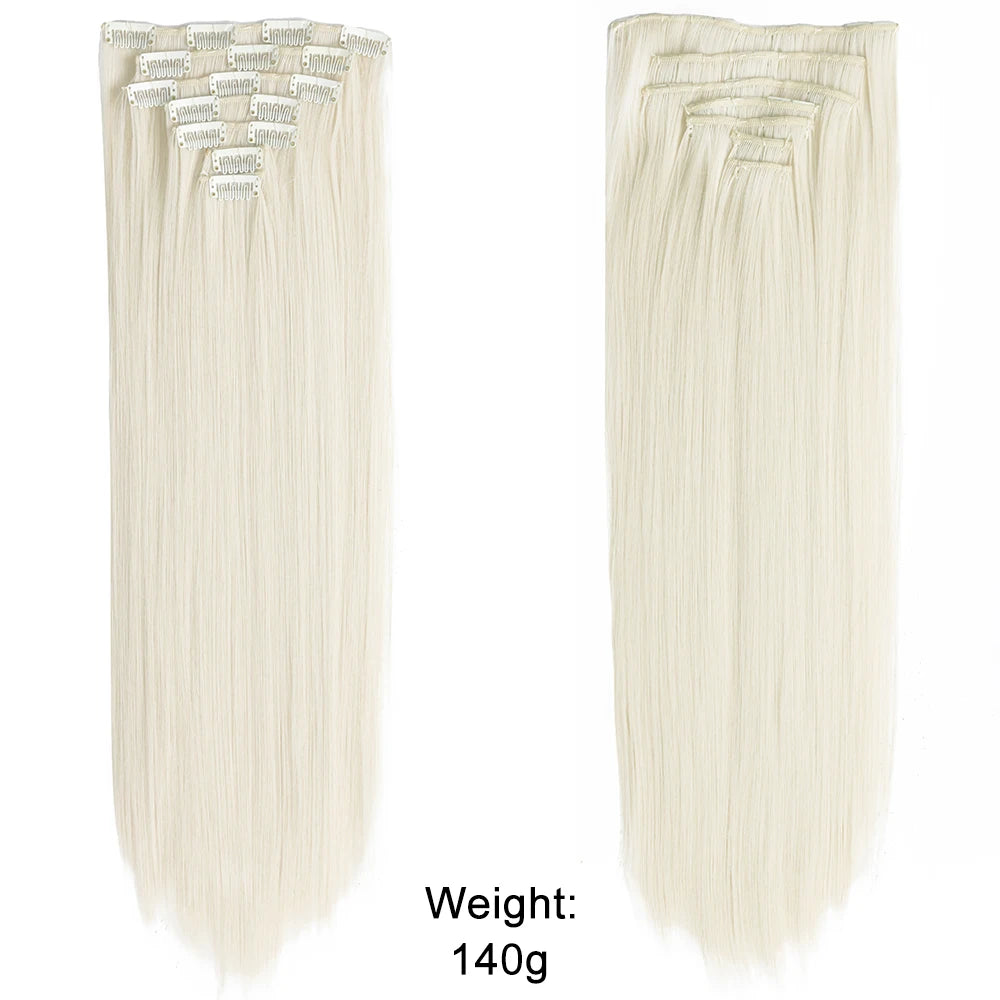 7Pcs/Set 16 Clips Hair Extension Black Long Straight Natural Hair Ombre Hairpiece Heat Resistant Fiber for Women Hairstyle