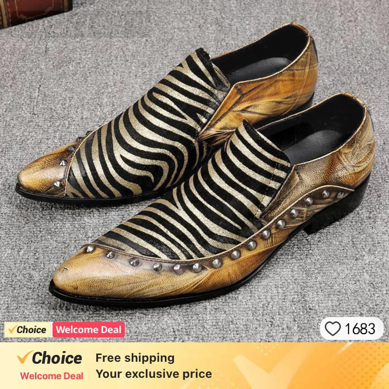 2025 Western Fashion Pointed Metal Toe Dress Shoes Blue Grey Party Wedding Leather Shoes for Men