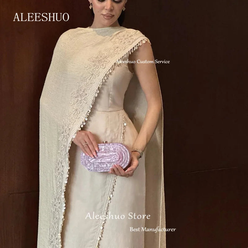Modern Ivory Sheath O-Neck Long Evening Dresses Simple One Shoulder Pleat Appliques Sexy Side Slit Ankle Length Gowns Customized