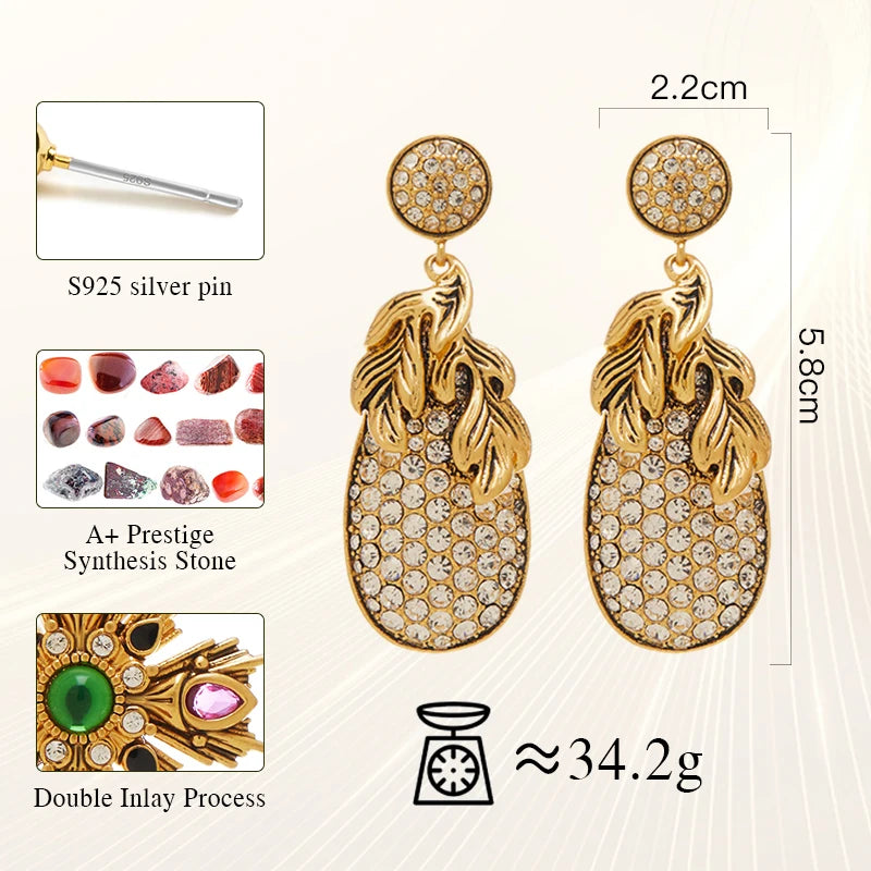 LEWIS SEGAL Leaf Multi-Diamond Earrings for Women Independent Girl Luxury Medieval Style Fine Jewelry Elegant 18K Gold Plated