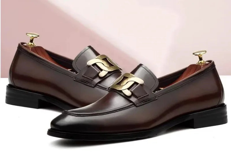 Hochwertige Metallschnalle Lederschuhe Für Herren Luxuriöse Slip-on Echtes Leder Business Formelle Schuhe Bräutigam Hochzeitsschuhe
