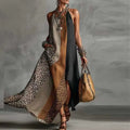 Women Patchwork Animal Print Elegant Party Dresses 2026 Spring Halter Split Hem Long Dress Summer Sleeveless Vacation Maxi Dress