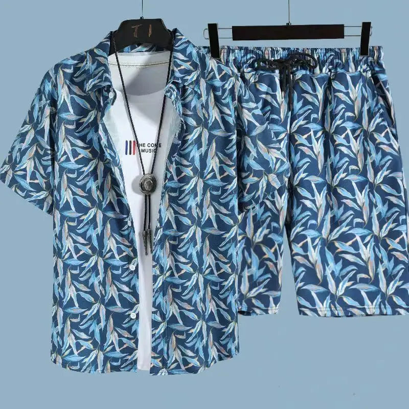 Comfortable flower grass leaf coconut tree 3D Print shirt +Shorts Two Piece Set Short Sleeve Flip collar shirts half pants