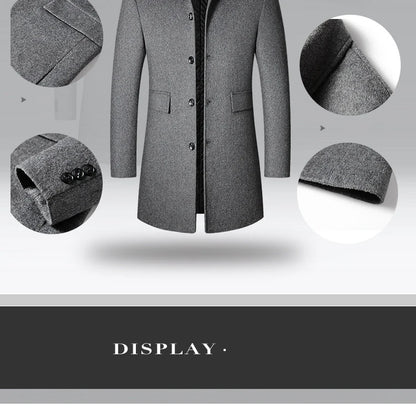 BROWON Brand Winter Coat Men  Autumn Solid Turn-Down Collar Wool Long Jacket for Men New Business Casual Keep Warm Outerwear