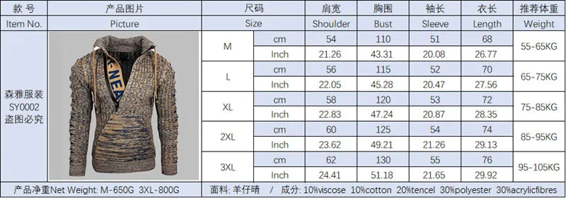 New 2023 Autumn Winter Men's Hooded Sweaters Warm Slim High Neck Sweater Long-sleeved Shirt Male Knitwear Mens Clothes S-4XL