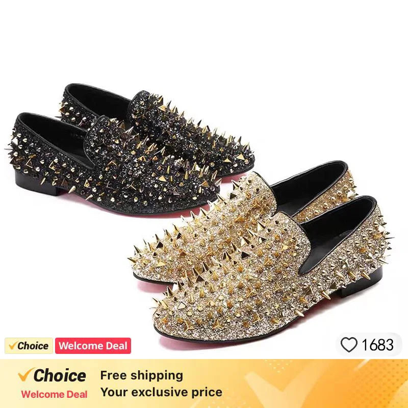 Fashion Blaue Bling Spikes Loafers Schuhe für Herren Luxus Handgemachte Slip-On Herren Anzugschuhe Hochzeitsschuhe