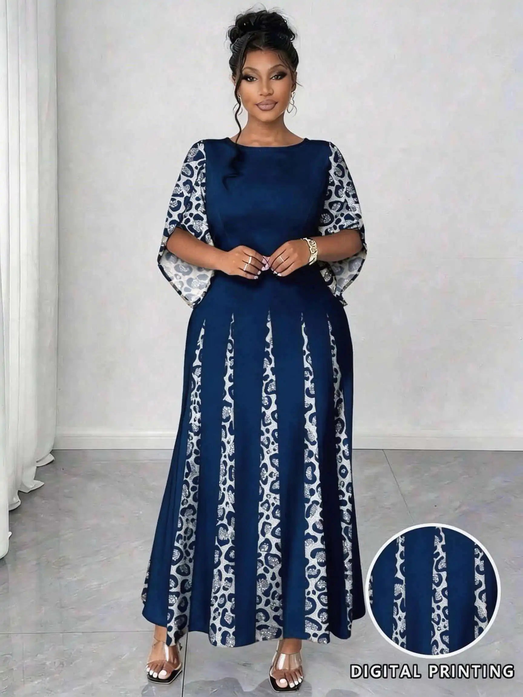 Elegant Leopard Print Maxi Dress, Plus Size Fashionable Long Sleeve Gown, Comfortable & Stylish Women's Clothing